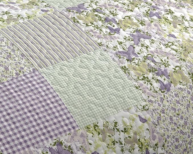 Chezmoi Collection Daisy 3-Piece Printed Patchwork Quilt Set - Image 4