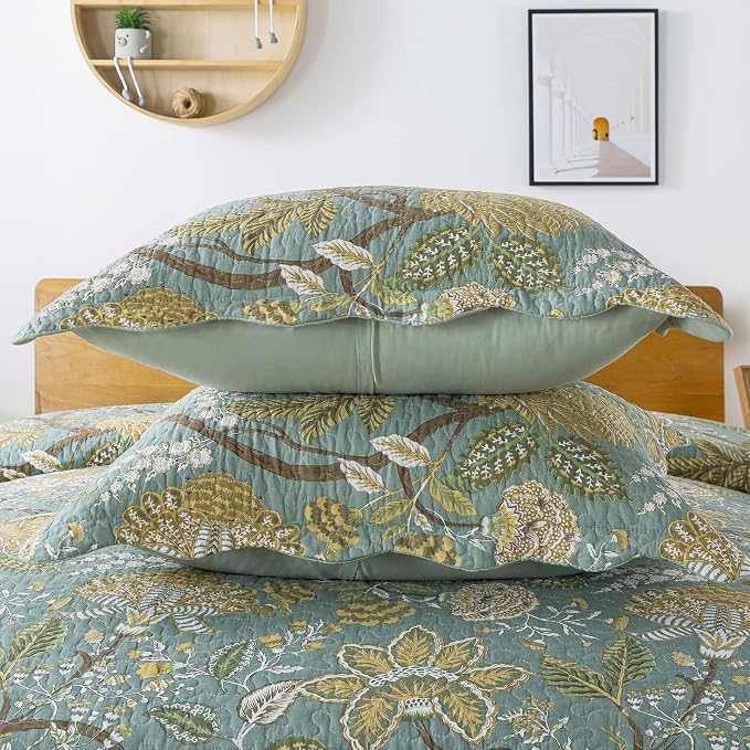 3-Piece Quilt Set Quilted Bedspread Cotton Coverlet Set Floral Printed - Image 4