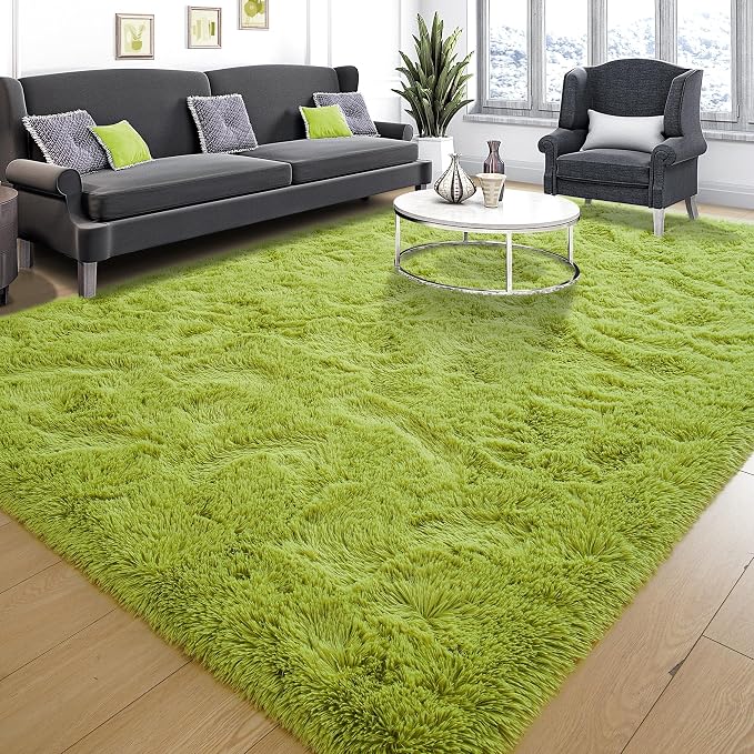Fluffy Grass Green Rugs for Living Room Bedroom, 8x10 Soft Area Rug Moss Green - Image 2