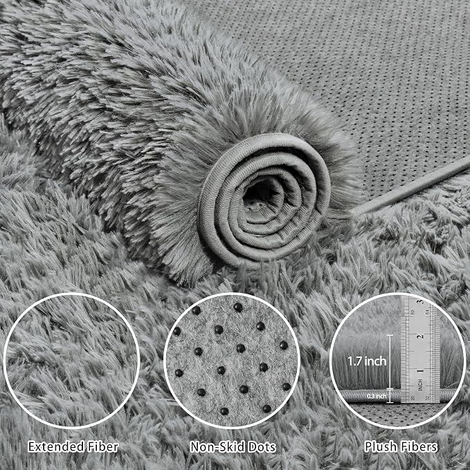 8x10 Area Rug for Living Room, Light Gray Fluffy Shag Non-Slip Bedroom Rugs | - Image 6