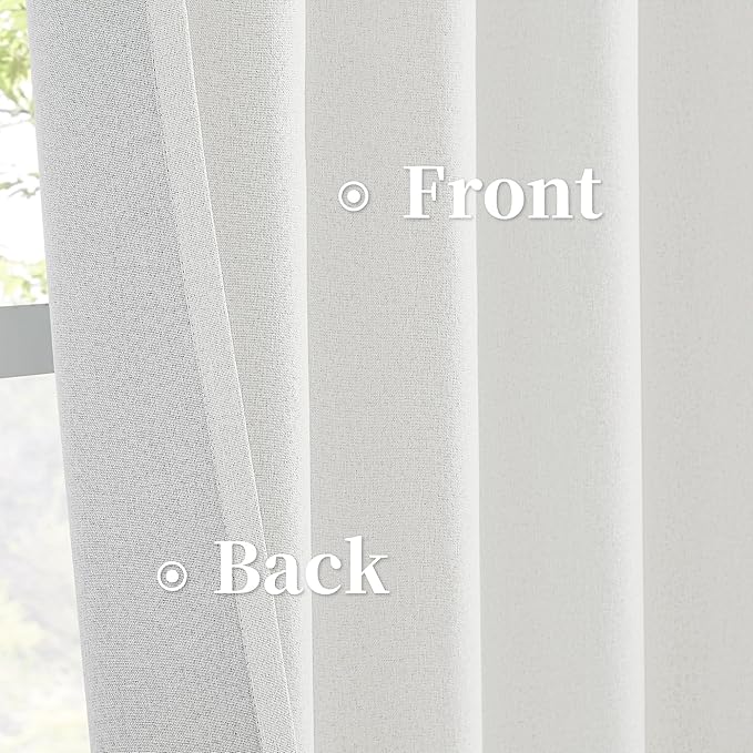 Cream Color Blackout Curtains for Bedroom 63 Inch, 100% Blackout Linen Curtains - Image 4