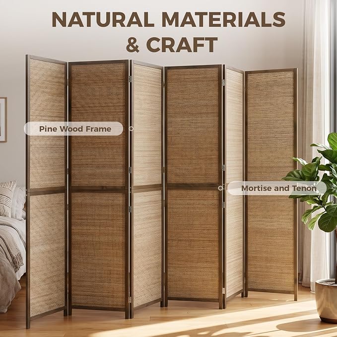 HOMCOM 6 FT Room Divider, 6 Panel Hand-Woven Bamboo Privacy Screen Brown | - Image 4