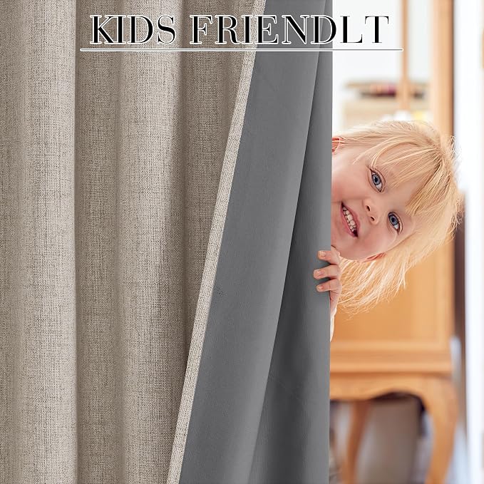 RYB HOME Natural Beige 100% Blackout Curtains 63 Inch Long - Image 5