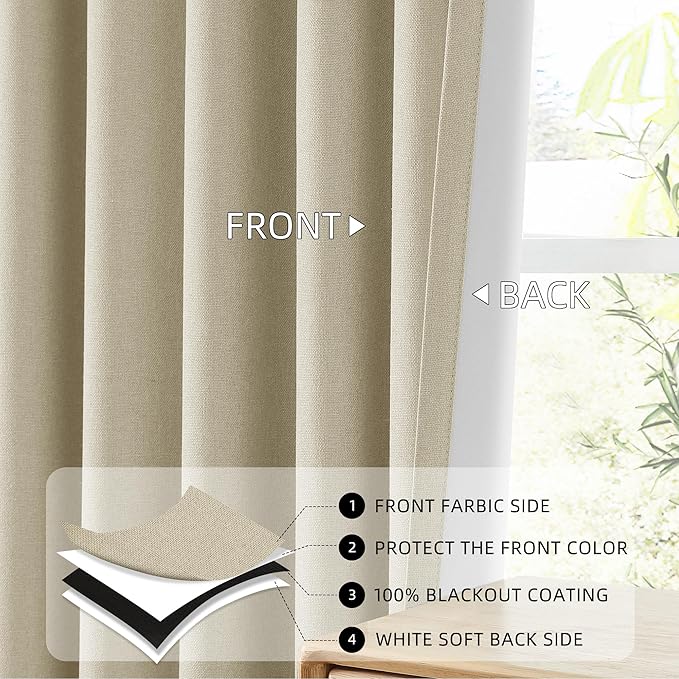 ChrisDowa 100% Blackout Tan Solid Curtains 102 Inches Long 2 Panels for Bedroom Living Room,Farmhouse Room Darkening Thermal Insulated Soundproof Grommet Top Window Treatment Drapes,52x102