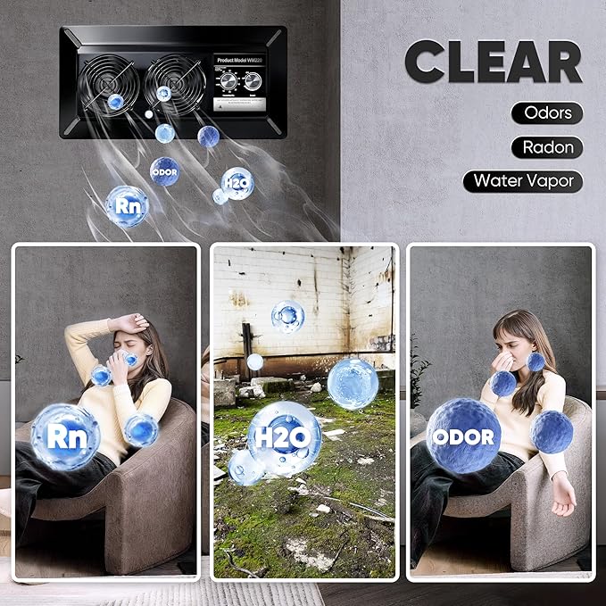 WARMOASIS 220 CFM Crawl Space Vent Fan with Dehumidistat & Thermostat, Dual Knobs for Speed & Humidity Control, 3000 RPM, Reduces Indoor Radon, Humidity & Odors, High-Efficiency Ventilation
