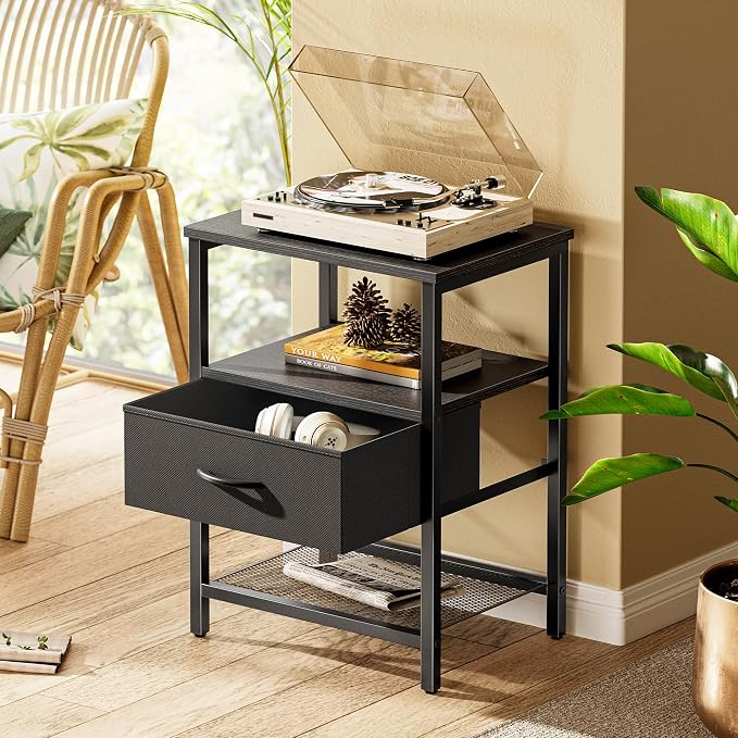 Huuger Night Stand with 2 Drawers, Bed Side Table with Open Shelf | Bedroom - Image 2