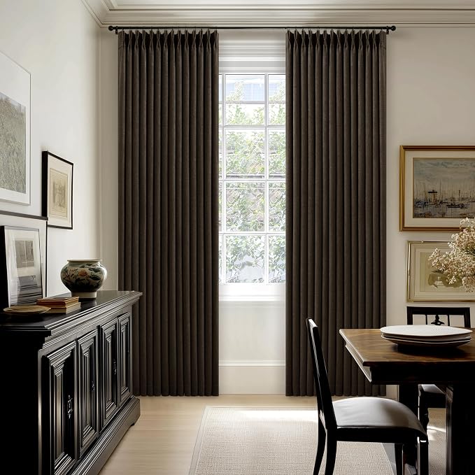 Brown Chocolate Double Layer Linen Blackout Bedroom 105 Inch Curtains | Memory - Image 4