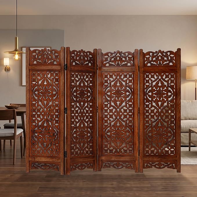 Lightnpro 4 Panel Empress Bloom Wooden Room Divider 64" x 48" Hand-Carved - Image 6