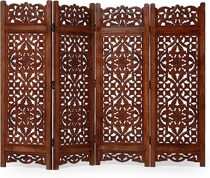 Lightnpro 4 Panel Empress Bloom Wooden Room Divider 64" x 48" Hand-Carved - Image 5