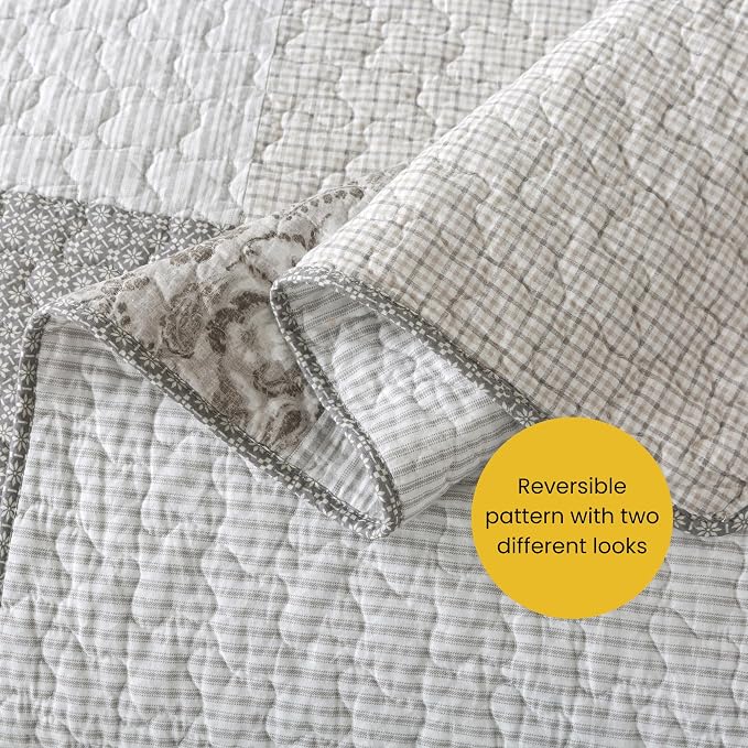 SLPR - Silver Linings Patchwork Gray Cotton Quilt Set, Twin - Image 5