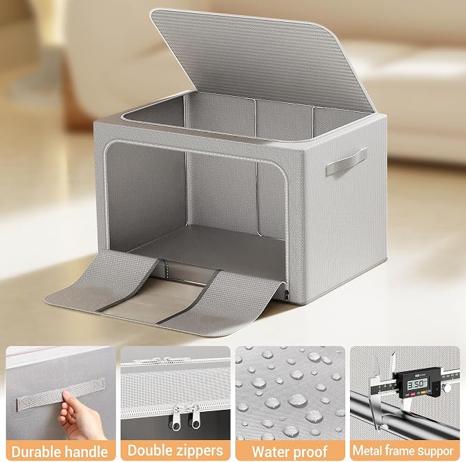 Clothes Storage Bins with Metal Frame Foldable Storage Box Clothes Organizers - Image 6