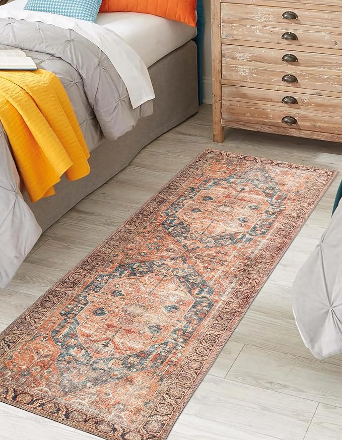 Keen Home Design 2x10 Rug - Machine Washable Runner Rug with Non-Slip Backing, Ideal for Hallway, Entryway, Kitchen, Laundry Room - Vintage, Easy Clean, Durable, Low Pile - (2'6" x 10')