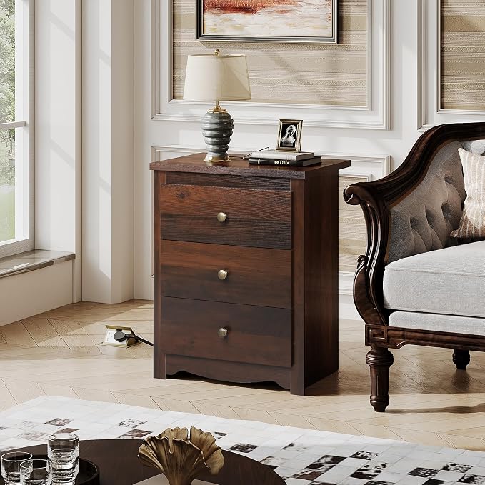 WLIVE Tall Nightstand with Charging Station, Wood Night Stand with 3 Drawers - Image 7