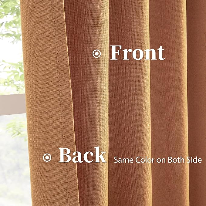 Burnt Orange Blackout Linen Curtains, 2 Panels Set, Farmhouse Style, Rod Pocket - Image 4