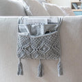 Mkono Macrame Armchair Caddy, Boho Couch Armrest Organizer, 4 Pockets Grey | by Mkono