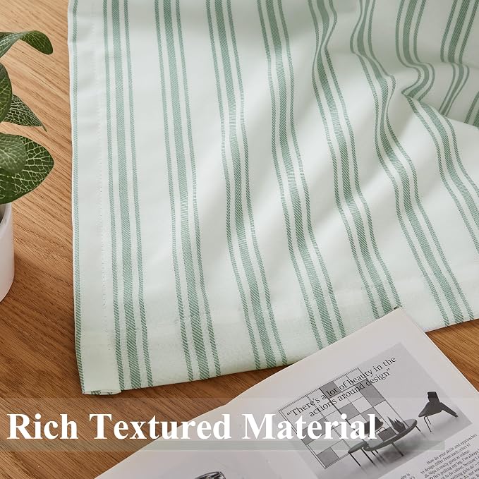 ZJDECOR 72 Inch Green White Striped Full Blackout Curtain Panels | Stripe on - Image 6