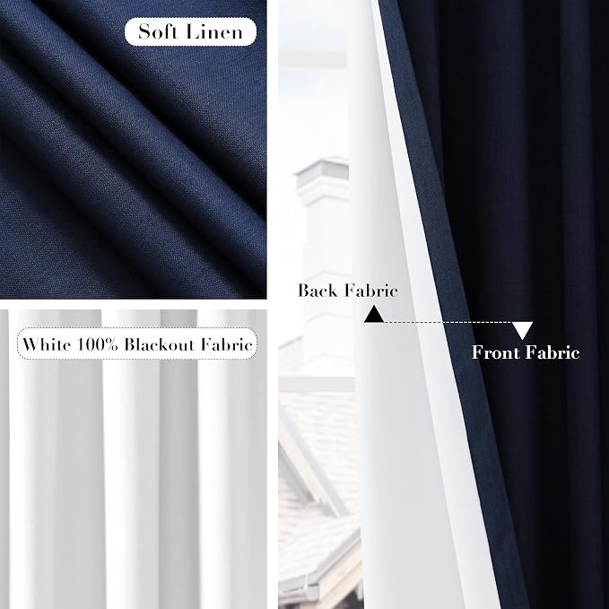 Joywell 100% Blackout Extra Long Linen Curtains 120 Inches Long - Image 5