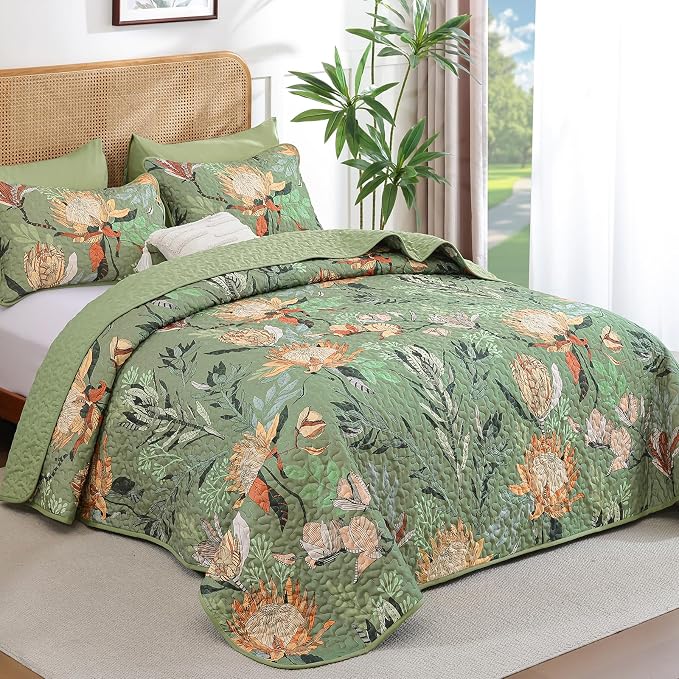 Dintszyayue Quilt King Size Green, Soft Microfiber Lightweight Farmhouse Bed - Image 2