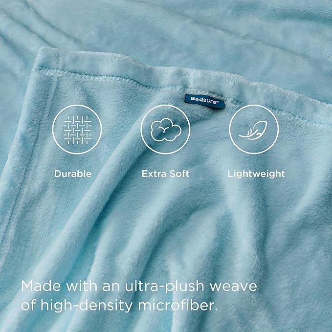 Bedsure GentleSoft Fleece Blankets Twin Size River Blue - 300GSM Lightweight Plush Fuzzy Cozy Soft Blanket for Bed, Sofa, Couch, Travel, Camping, 60x80 inches