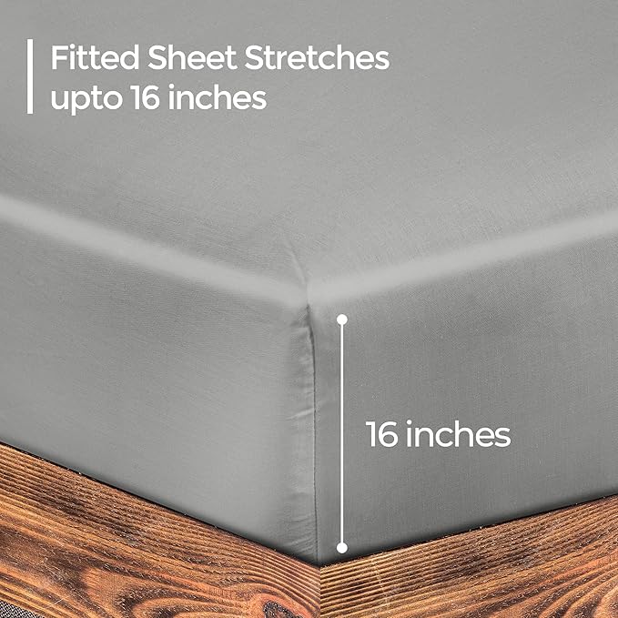 ROYALE LINENS 300 Thread Count 100% Long Staple Combed Cotton Fitted Sheet Full - Super Soft Deep Pocket Bottom Sheet - Fitted Sheets Only - Elastic Sheets (Full, Silver)