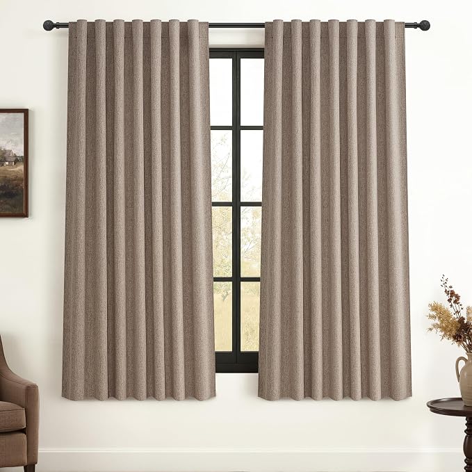 QJmydeco Dark Flax Blackout Linen Small Curtains 54 Inches Long by QJMYDECO