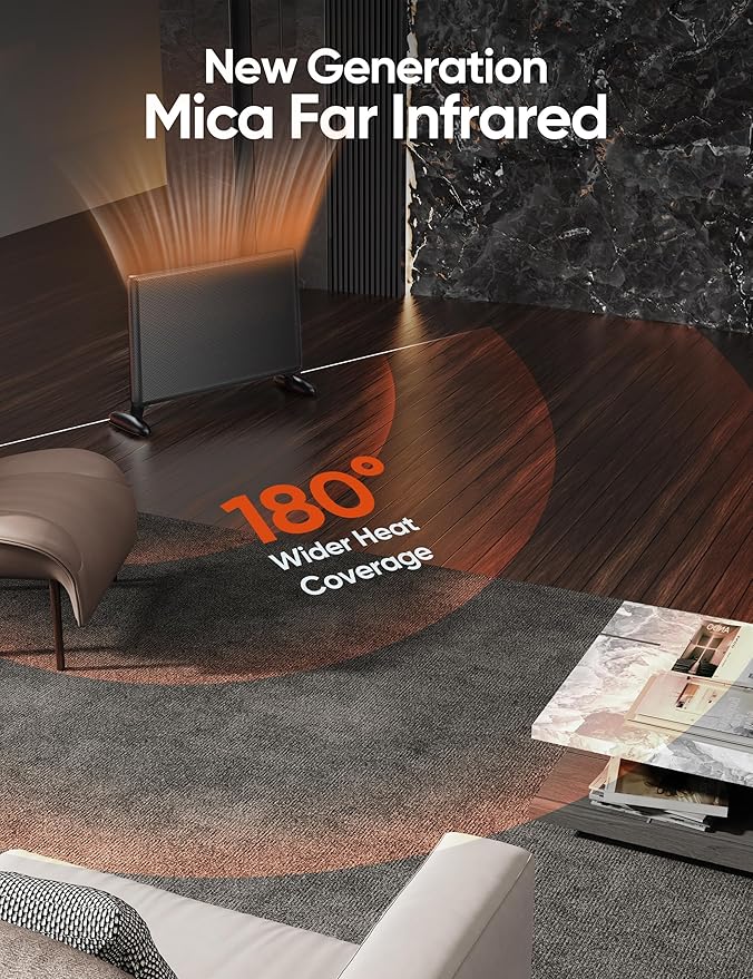 Ballu Mica Infrared Panel Space Heater for Large Room,Smart Quiet Heater with Programmable Thermostat,WiFi App Control,Inverter Energy Efficient for Indoor Use,Compatible with Alexa,Black
