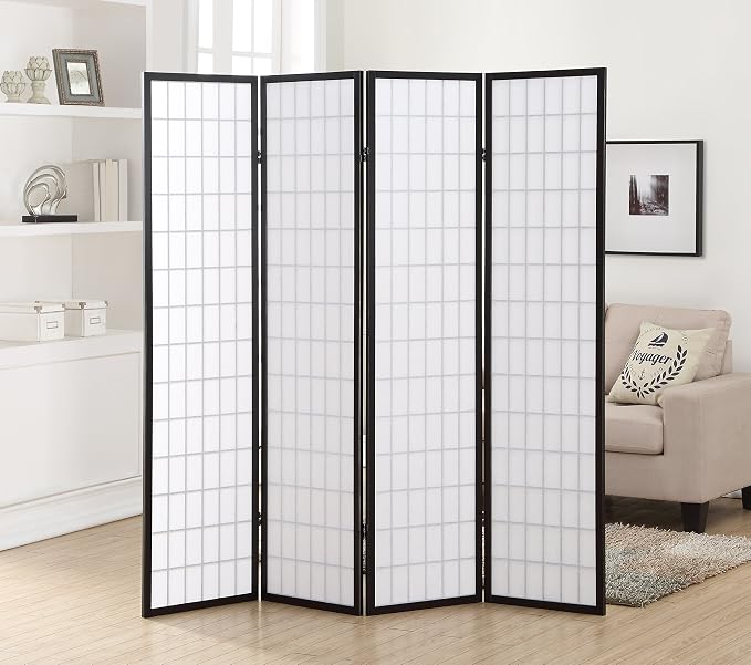 Roundhill Furniture Oriental Shoji 4 Panel Screen Room Divider - Image 2