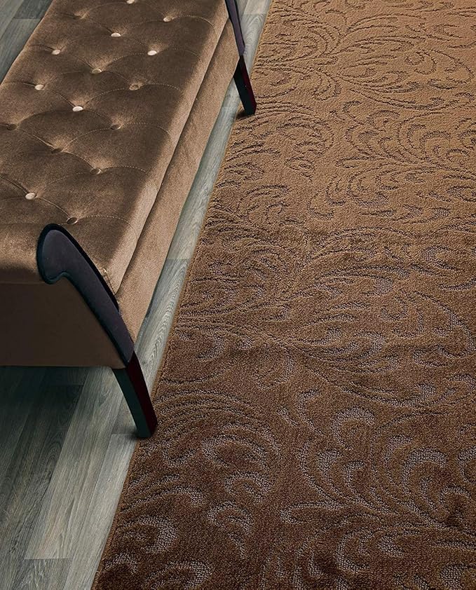 Custom Length Hallway Runner Rug,Slip Resistant,Floral Brown, 26 Inch X 22 feet, Sold and Priced Per Foot