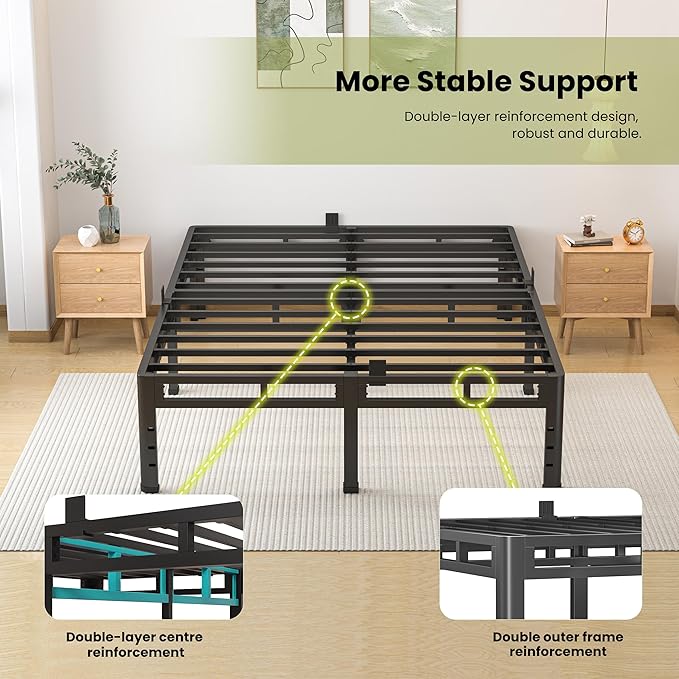 NKZ Twin XL Bed Frame 14 Inch, Metal Bed Frame & Box Spring 2 in 1 Platform with Round Corner Legs, 4000lbs Weight Capacity Reinforced Metal Frame, Headboard Hole, Noise-Free, Easy Assembly