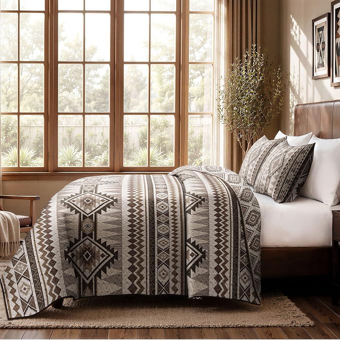 akkialla Reversible Brown Boho Twin Quilt Set, 2-Piece Bohemian Aztec - Image 5