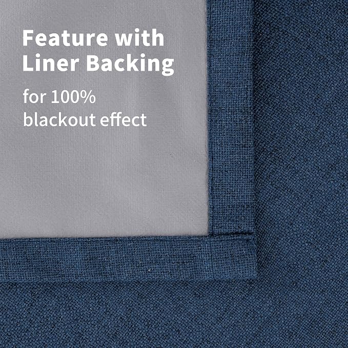 YoungsTex Navy Blue Linen Blackout Curtains 63 Inch Length - Image 9