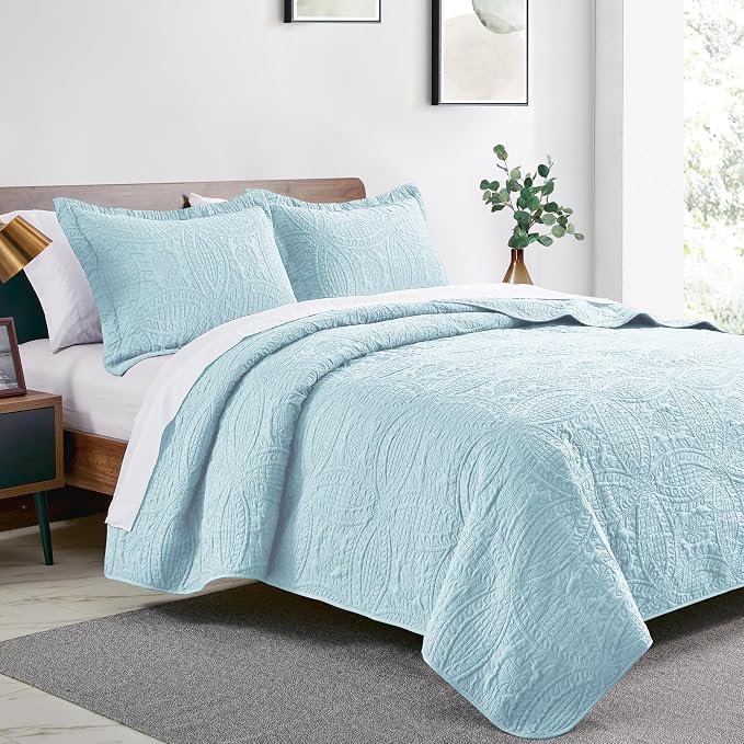 Love's cabin Quilts for Full Bed Spa-Blue Bedspreads Bedding Set - Image 2