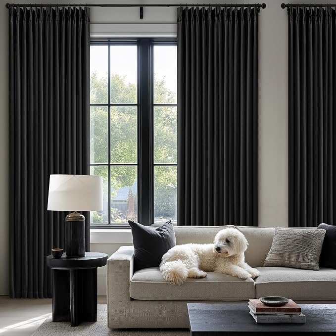 Black 86 Inch Pinch Pleated 100% Blackout Curtains - Image 7
