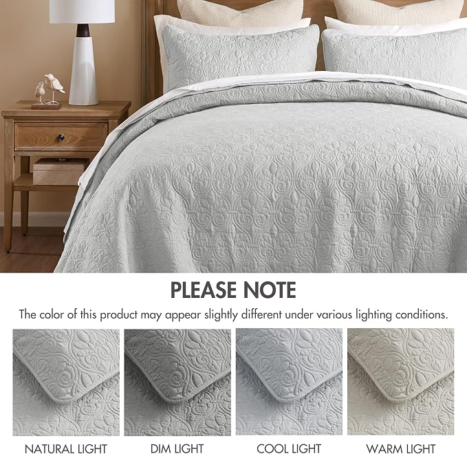 Madison Park Queen Quilt Bedding Set, Cottage-Inspired Damask, Classic Stitch - Image 8