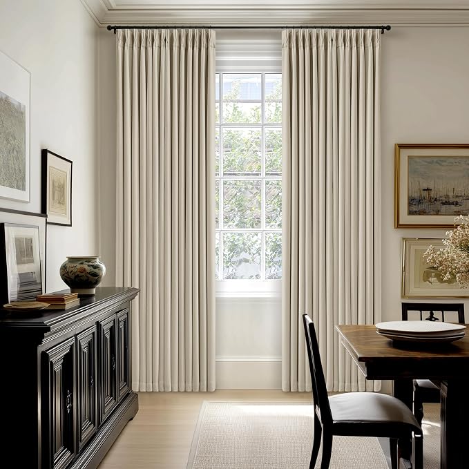92 Inch Long Oatmeal Pleated 100% Blackout Curtains - Image 9