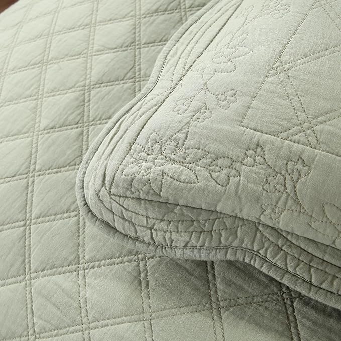 ROOMLIFE Quilt Set King Size 3D Floral Embroidery Pattern 3-Piece Cotton - Image 8