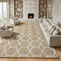8x10 Area Rugs for Living Room, Fluffy Beige and White Bedroom Rug, Geometric by ONASAR