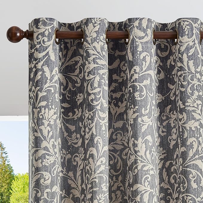 jinchan Blue Floral Blackout Curtians 90 Inch Vintage Grommet 2 Panels | Room by JINCHAN
