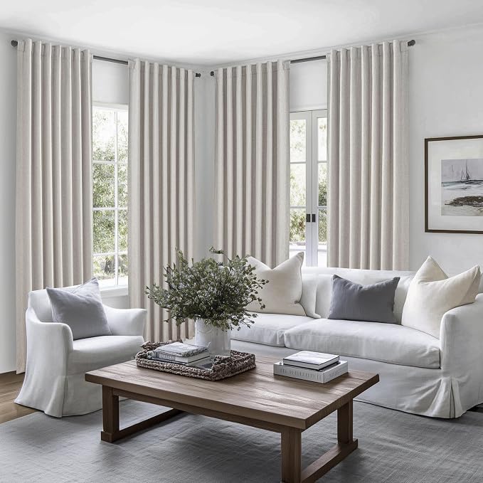 Natural Melange Taupe Blackout Curtains 102 Inch Long Flax Linen Curtain - Image 6