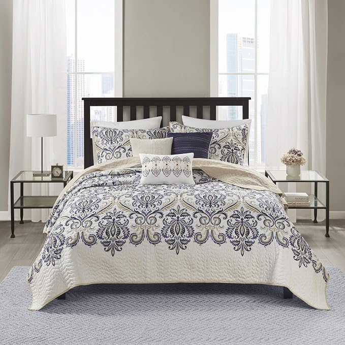 Madison Park Quilt Traditional Damask Design All Season, Lightweight Coverlet by MADISONPARK