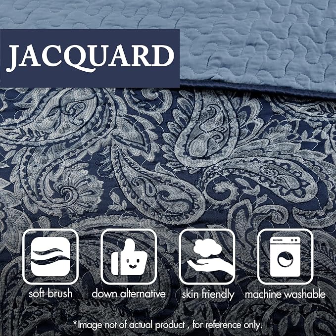Madison Park Reversible Jacquard Quilted Queen Bedspread Set Navy, All-Season - Image 5