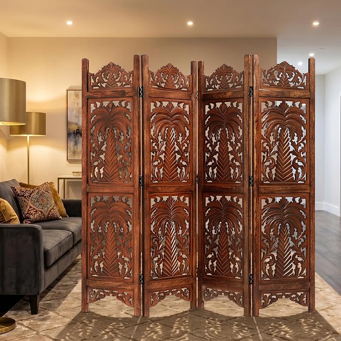 Lightnpro 4 Panel Palm Tree Wooden Room Divider 64" x 60" Hand-Carved Folding - Image 6