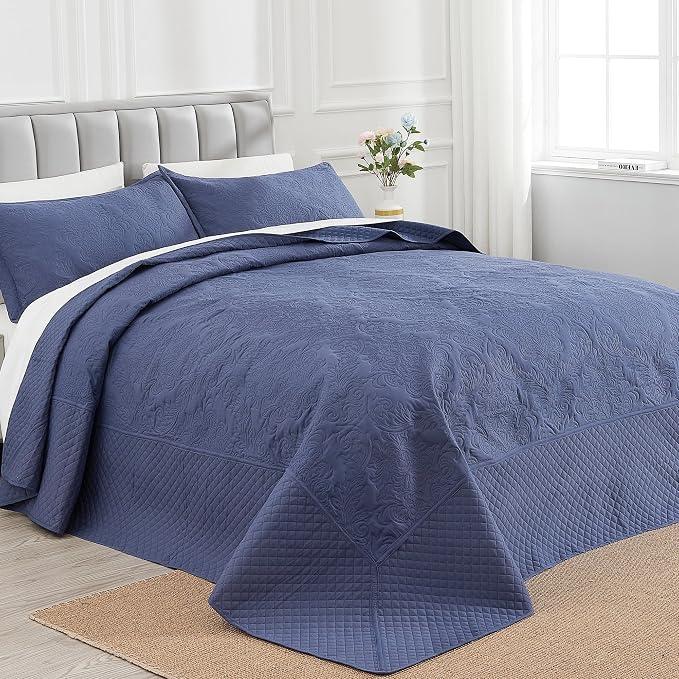 Navy Blue 138x122 Extra Wide Oversized King Quilts by EnjoyYourLife