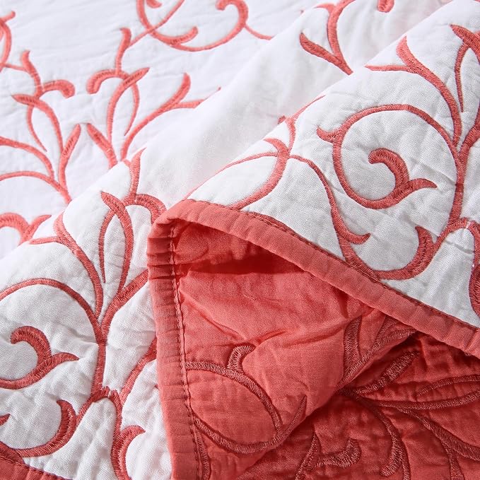 ROOMLIFE Quilt Set King Size 3D Floral Embroidery Pattern 3-Piece Cotton - Image 9