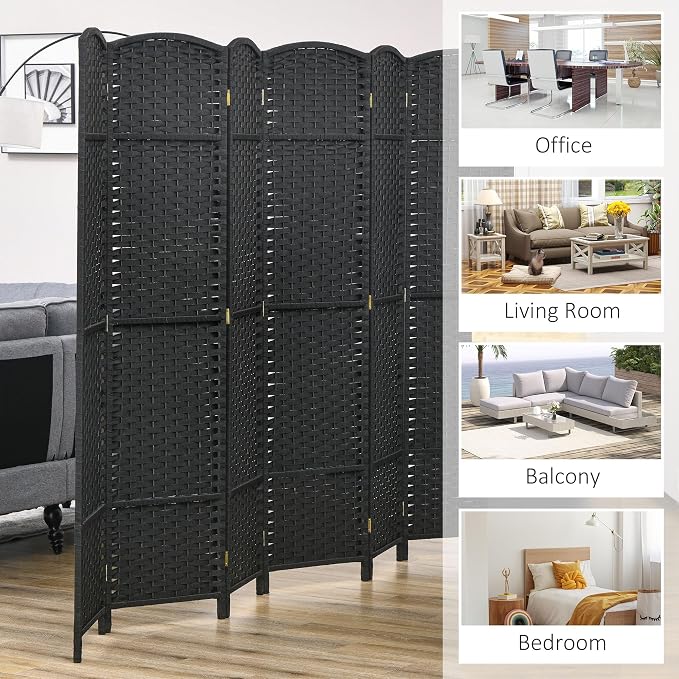 HOMCOM Room Divider 6 Panel Folding Privacy Screen 5.6' Tall Nature Wood | - Image 6
