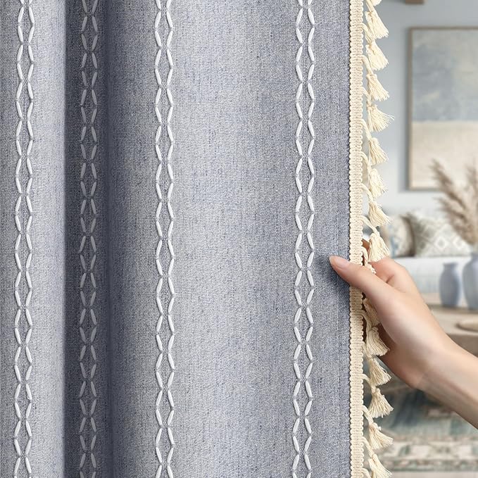 Blue 100% Boho Blackout Curtains 84 Inch 2 Panels by Unknown