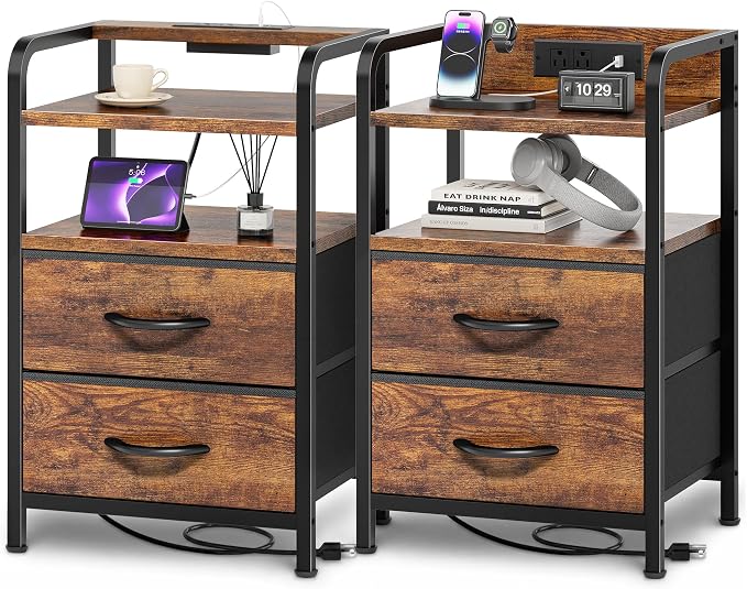 Huuger Nightstands Set of 2, Night Stand, Charging Station, USB-C Ports | 2 by Huuger
