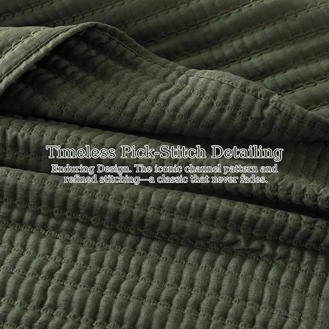 WDCOZY Olive Green Queen Size Pick Stitch Quilt Set, 3 Pieces 90x90 inches | - Image 7