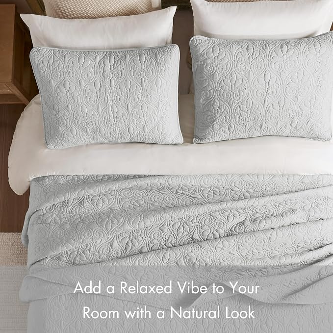Madison Park Queen Quilt Bedding Set, Cottage-Inspired Damask, Classic Stitch - Image 5