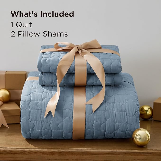 Bedsure King Size Quilt, Lucky Star Quilting Comforter Set Dusty Blue | - Image 6